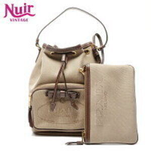 Prada Jacquard Logo Drawstring Shoulder Bag Beige
